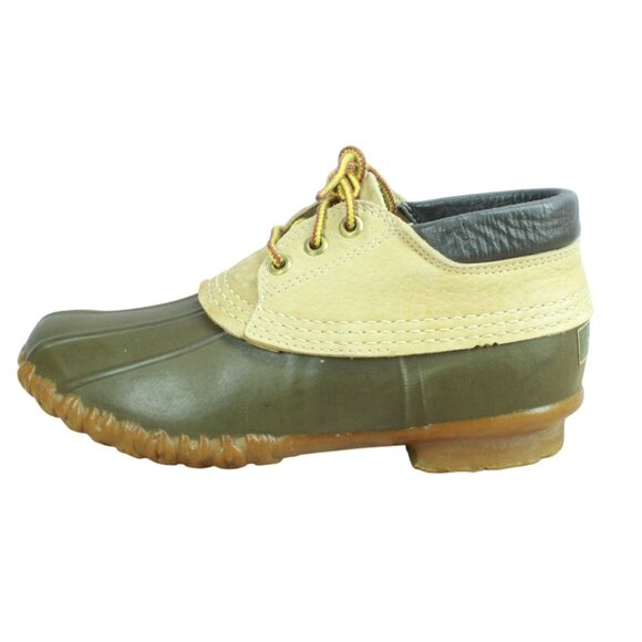 Vintage LL Bean Women's Olive Leather Lace Up Low Hunting Duck Boots Size 7 M - Picture 1 of 10